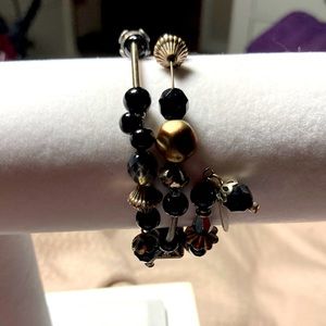 Tresca bangle multi level bracelet with black silver and clear beads #bme2074